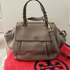 Tory Burch leather bag, like new- barely worn- mushroom color